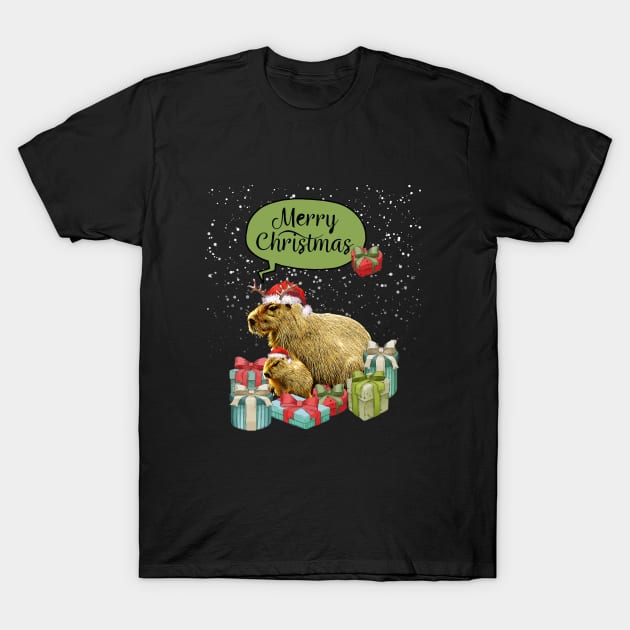 Capybara Merry Christmas and Christmas composition and gift box! Cute capybara T-Shirt by Collagedream